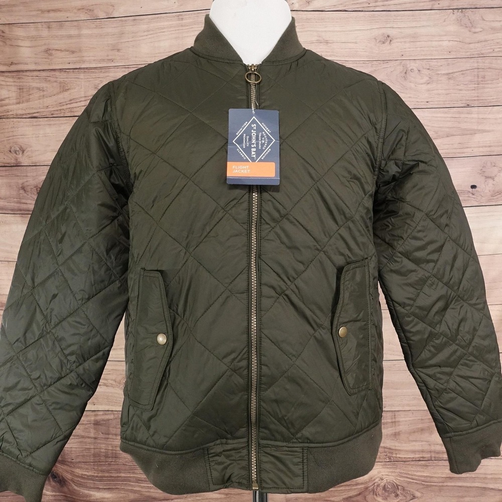 St. John's Bay Jacket Mens L Green Quilted Flight Bomber‎ Wind Resistant Nylon